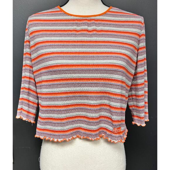 Vintage women's L 90s 2000's stretch crop relaxed fit crew neck stripe tee - Picture 1 of 4